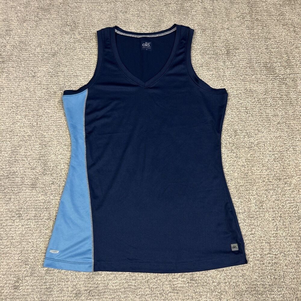 ALO Tank Top Womens Large Navy Aqua Athletic Running Training Quick Dry Workout